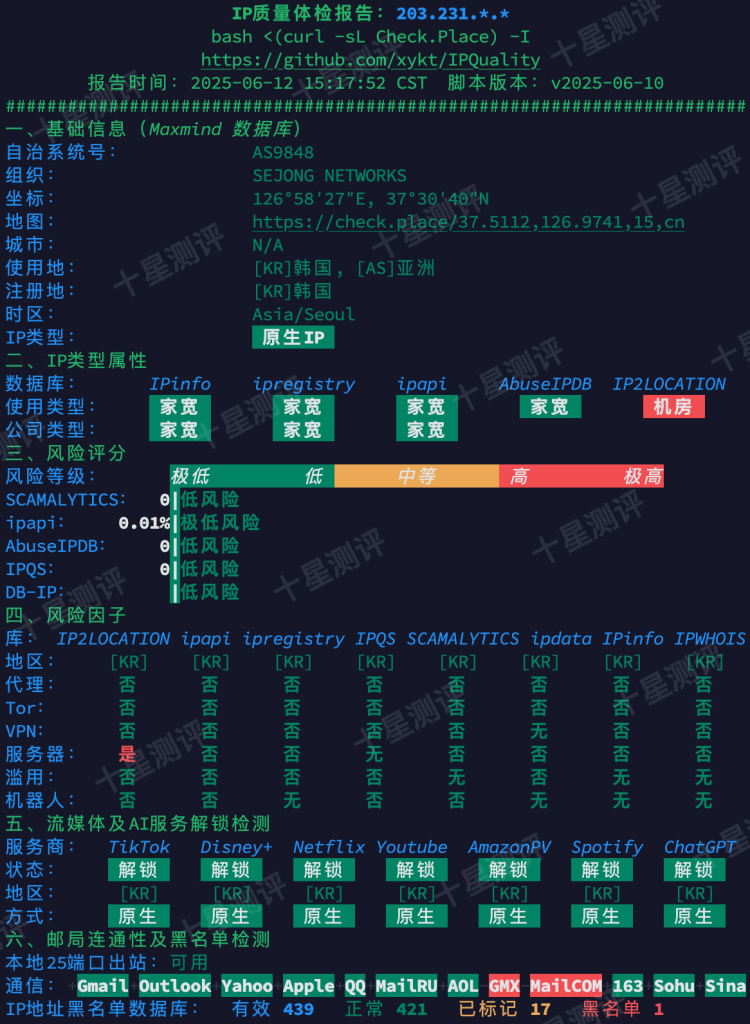 荫云韩国双ISP原生家庭住宅VPS全面测试:延迟/路由/速度/流媒体/性能等全维度评测 15 2025061309180618060906